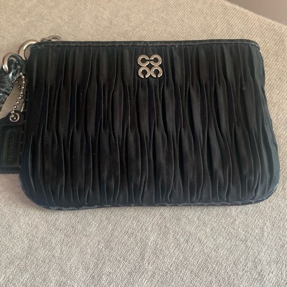 Coach Black Satin Runched Wristlet with Snakeskin Leather Trim - Picture 6 of 10